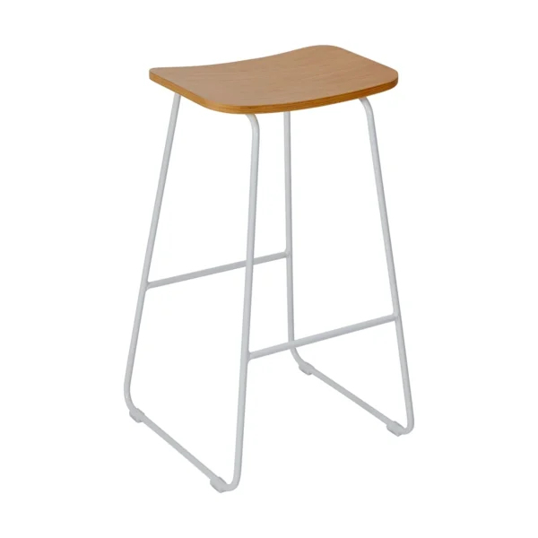 Kmart bar stool hire in Melbourne – black metal legs with a natural wood seat, styled at an event setting.