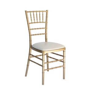 Gold Tiffany chair close-up, perfect for party furniture rental in Melbourne